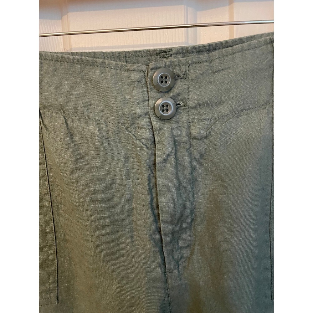 Tahari Olive 100% Linen High Waisted Wide Leg Utility Pants Ankle S14 - Picture 4 of 11